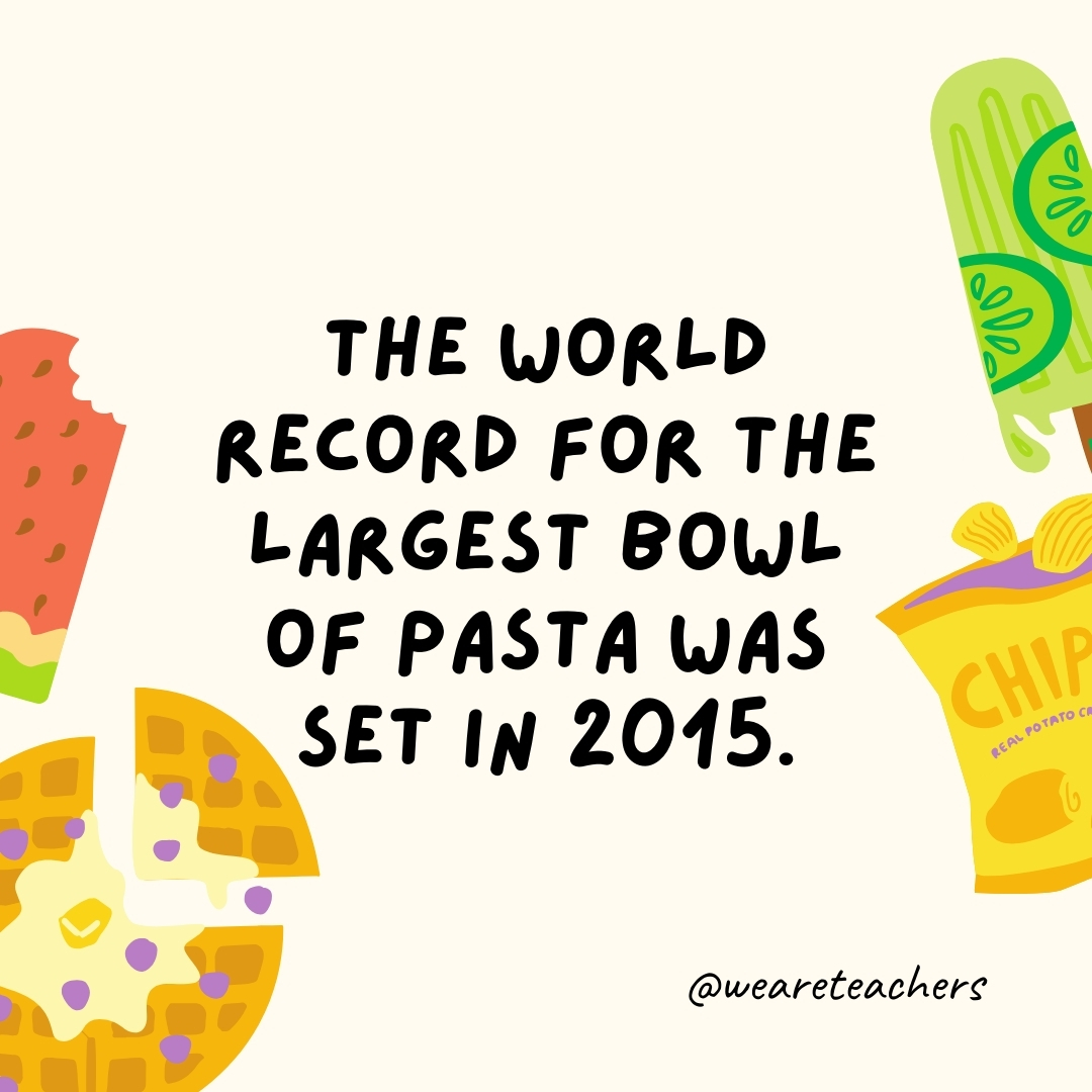The world record for the largest bowl of pasta was set in 2015.