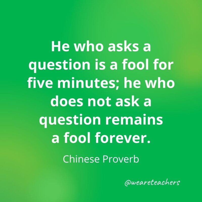 He who asks a question is a fool for five minutes; he who does not ask a question remains a fool forever. —Chinese Proverb, as an example of motivational quotes for students