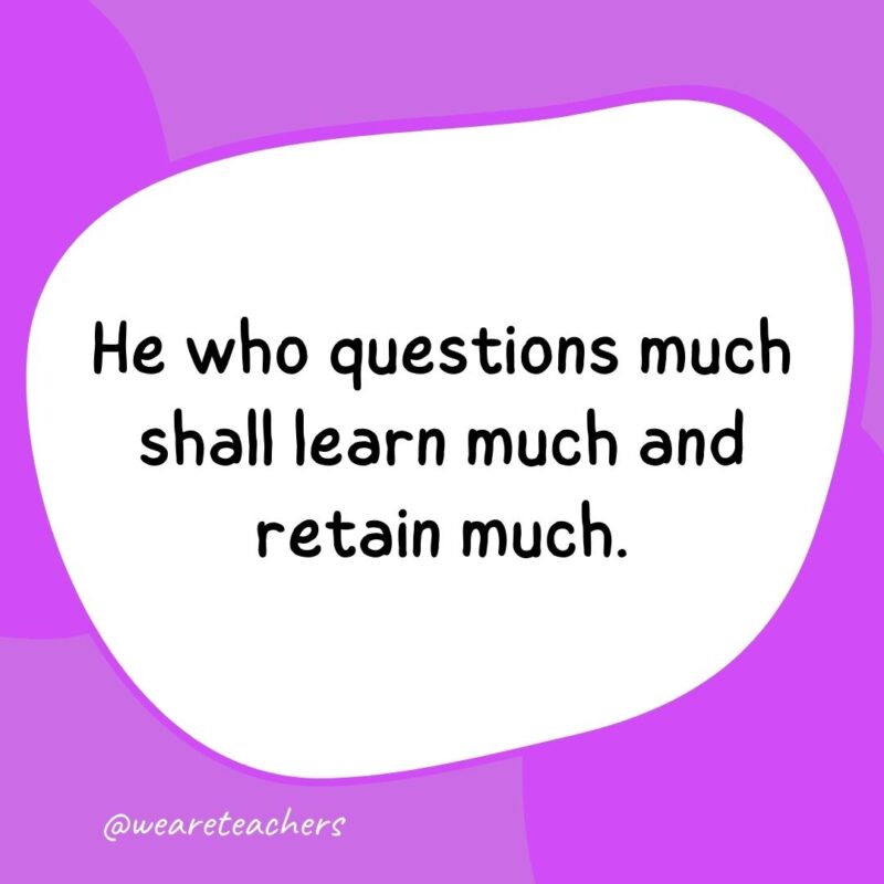 He who questions much shall learn much and retain much.- classroom quotes