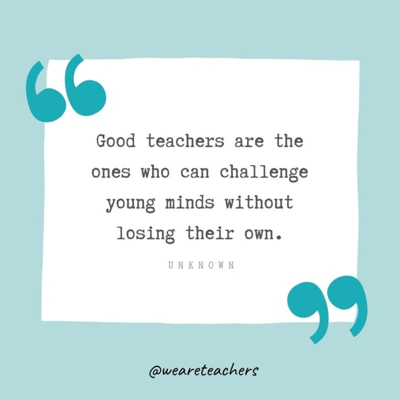 Good teachers are the ones who can challenge young minds without losing their own. —Unknown- Teacher Appreciation Quotes