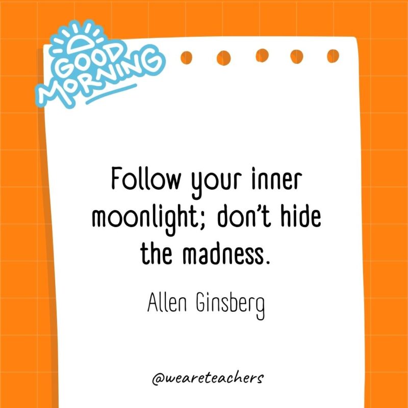 Follow your inner moonlight; don’t hide the madness. ― Allen Ginsberg