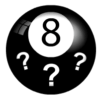 magic eight ball with question marks on it