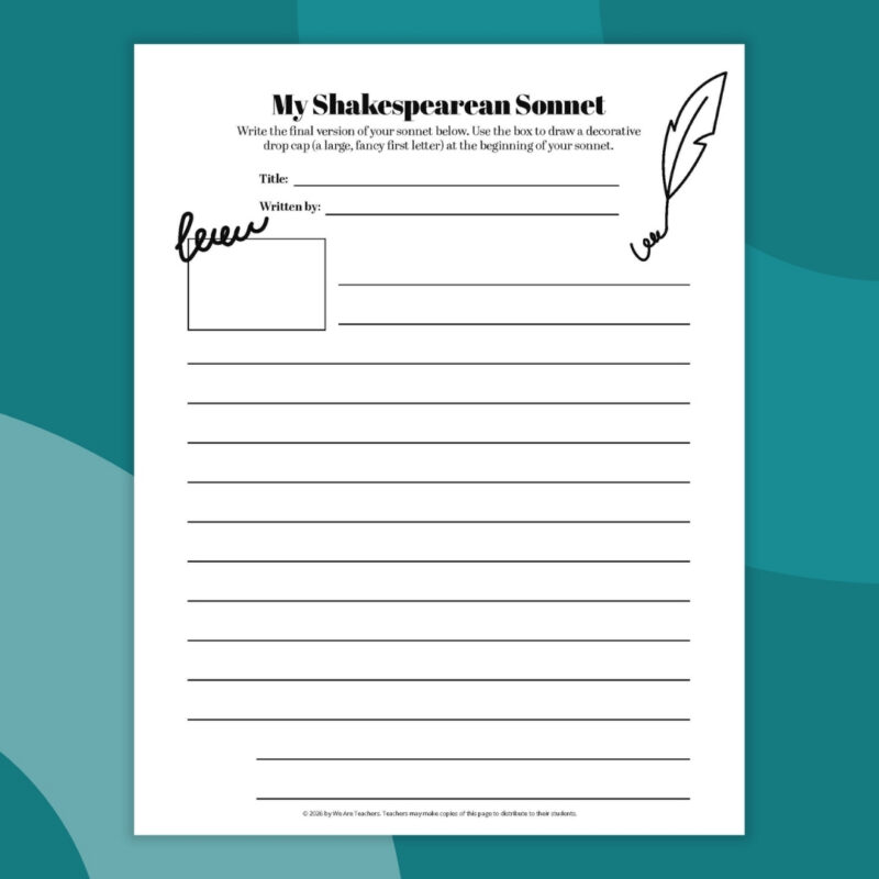 an example of one printable sonnet template worksheets