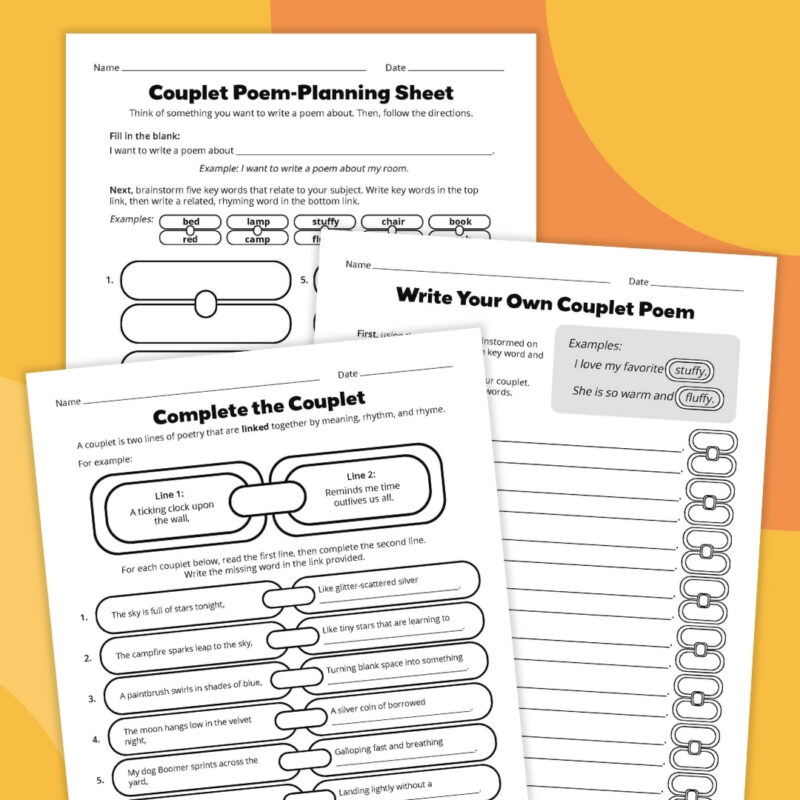 an image of three different poetry worksheet examples