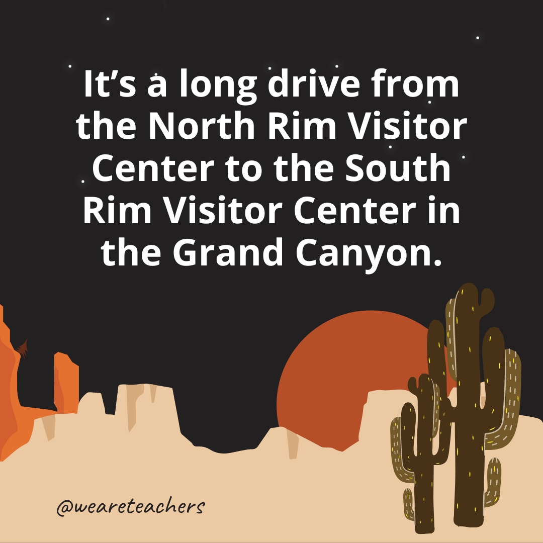 It's a long drive from the North Rim Visitor Center to the South Rim Visitor Center in the Grand Canyon.
