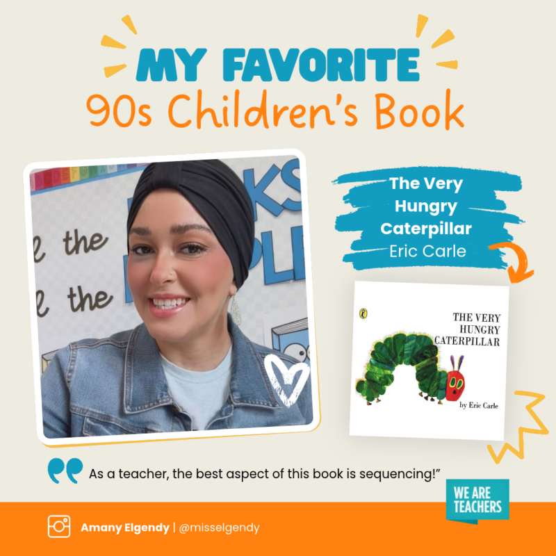 90s-childrens-books-hungry-caterpillar-1 Infographic featuring a teacher's favorite 90s children's book, The Very Hungry Caterpillar