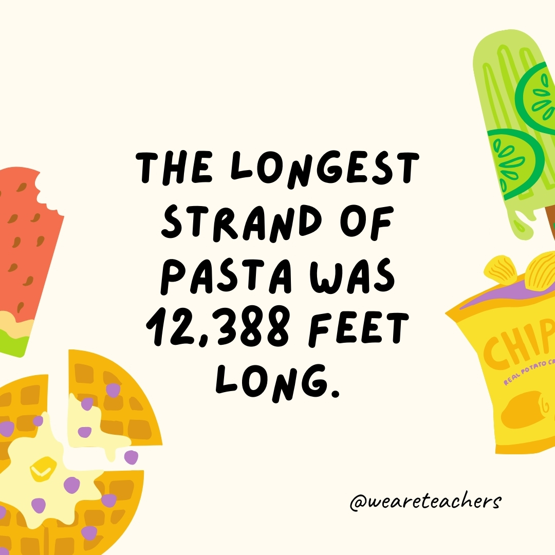 The longest strand of pasta was 12,388 feet long.- fun food facts
