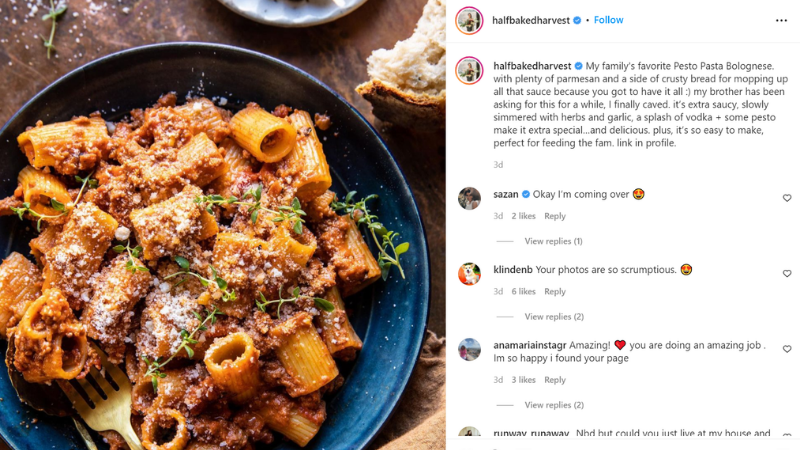 Instagram post of homemade rigatoni pasta