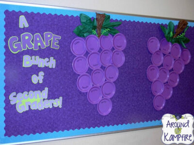 A grape bunch of second graders with bunches of grapes back to school bulletin board idea