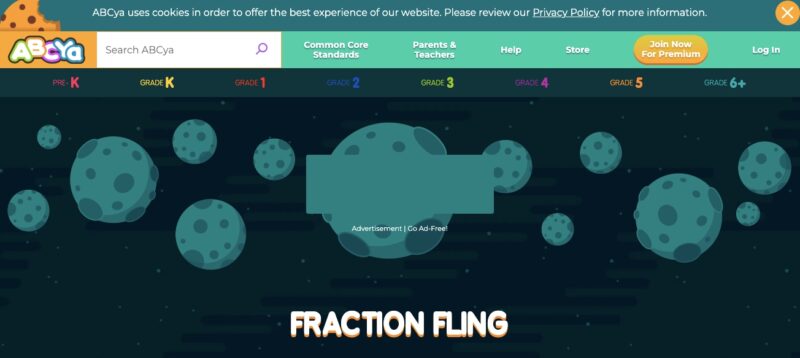Main screen of online Fraction Fling