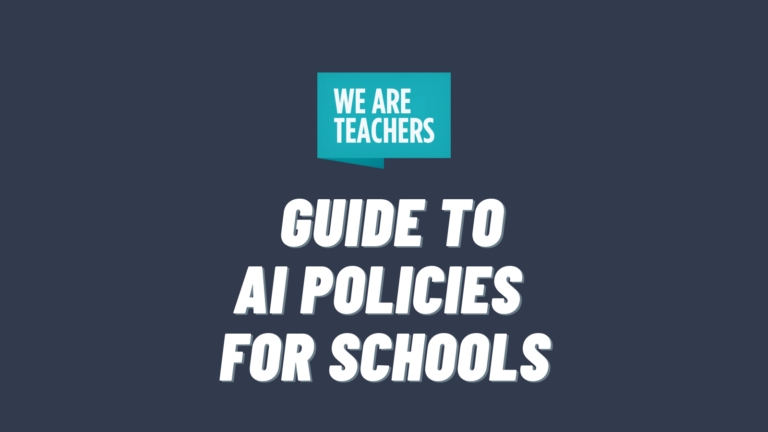 WeAreTeachers logo with text that says Guide to AI Policies for Schools on dark gray background.