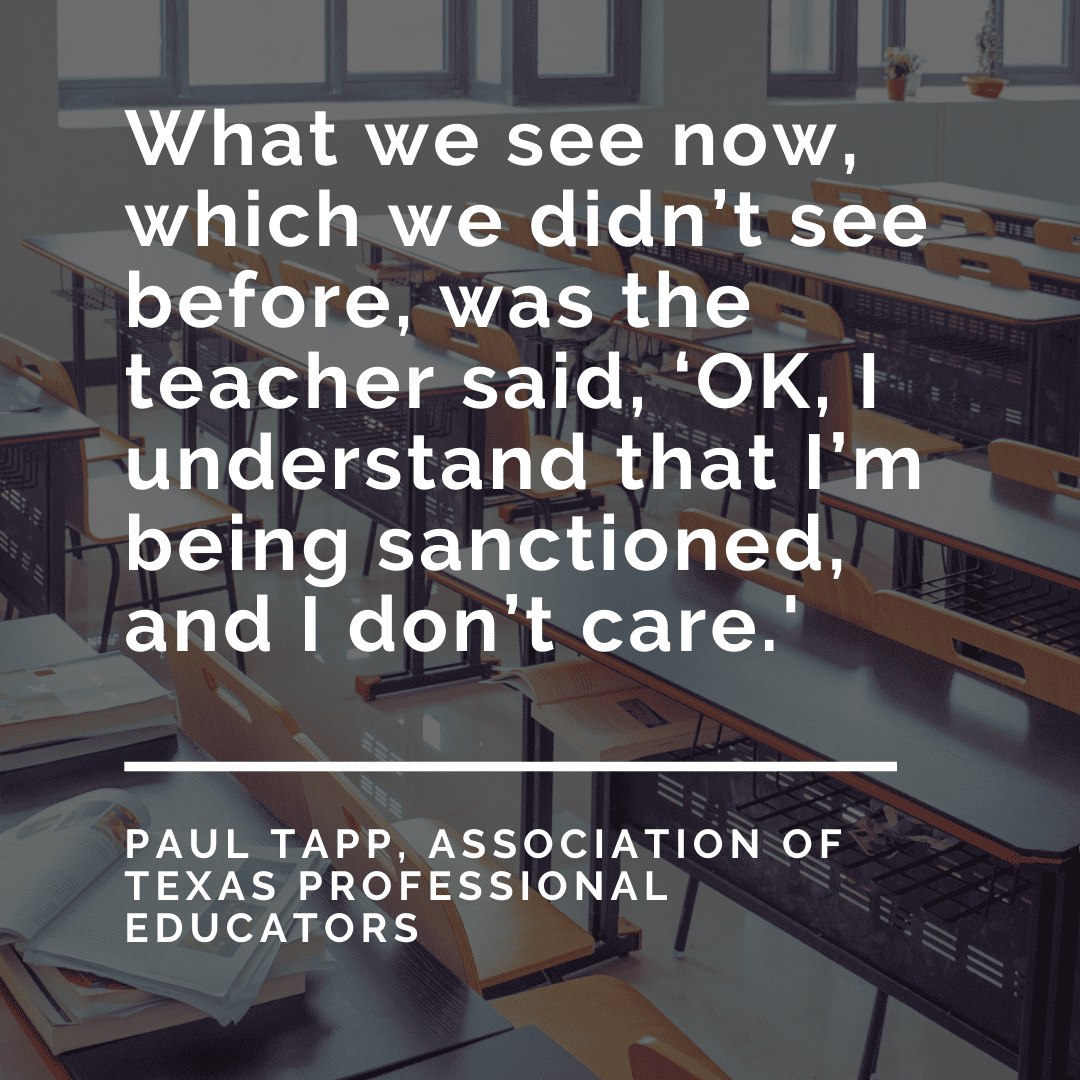 Quote from Paul Tapp about how teachers are responding to teaching license suspensions