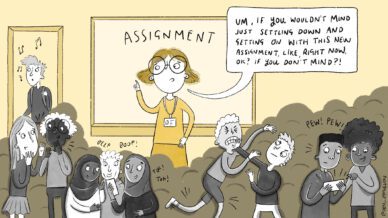 Illustration of teacher being bad at classroom management