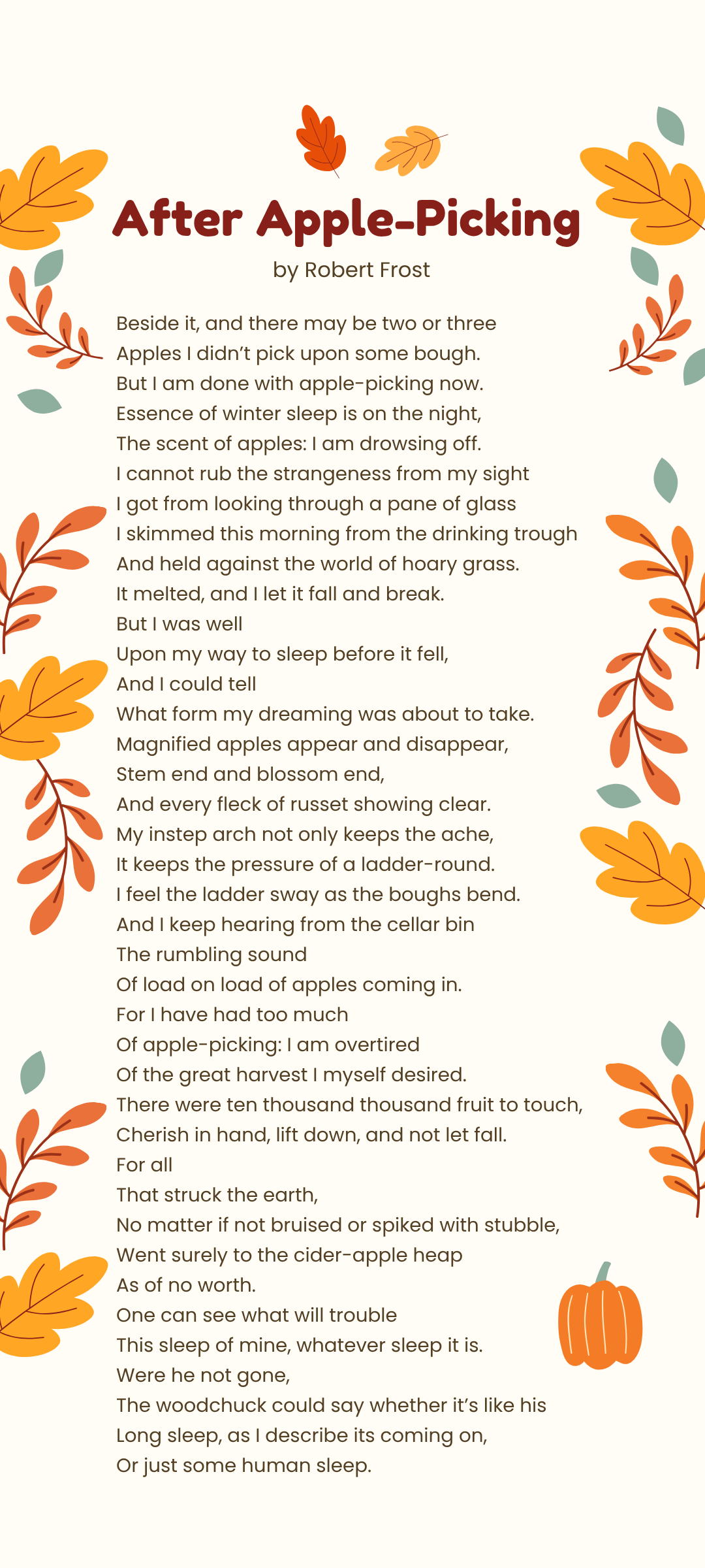 Thanksgiving Poems for Kids Image of the poem "After Apple-Picking," by Robert Frost.