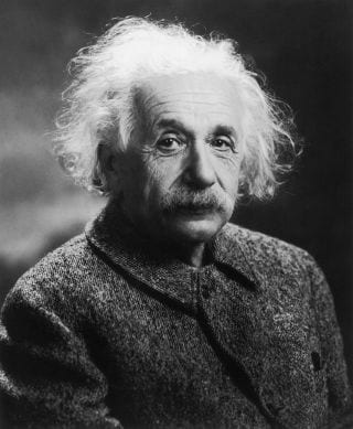 Black and white portrait of Albert Einstein