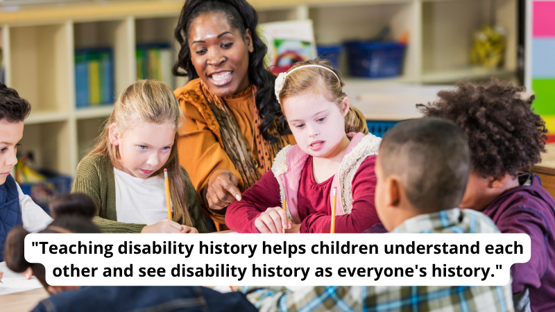 A teacher teaching disability history to her students