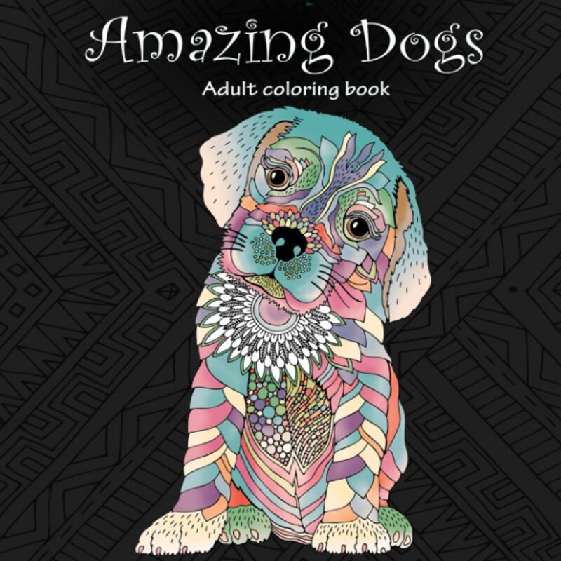 An illustration of a cute dog with it's head tilted is shown on a black background. White text says Amazing Dogs.