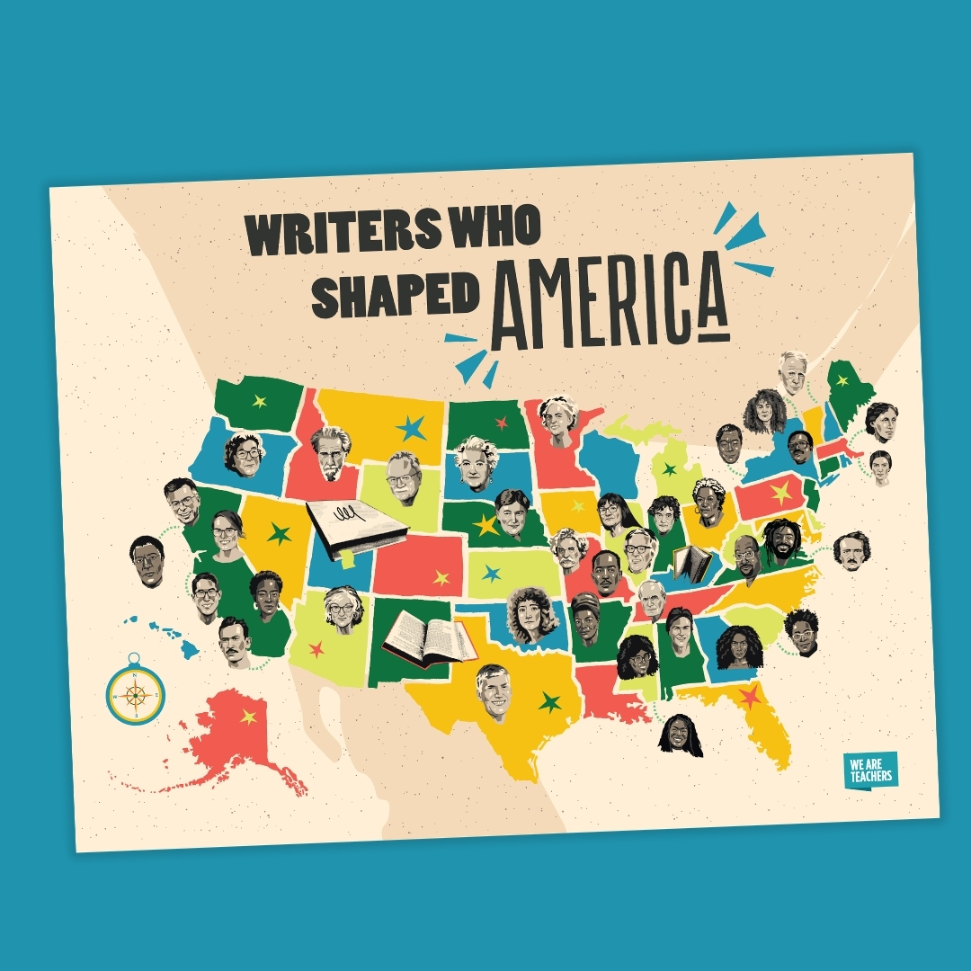 Poster showing the states American Authors are best known for living in or writing about.