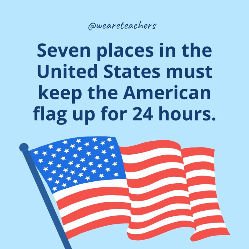 Seven places in the United States must keep the American flag up for 24 hours.