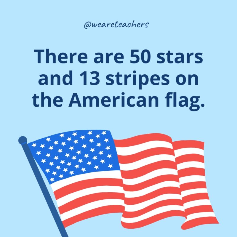 There are 50 stars and 13 stripes on the American flag.