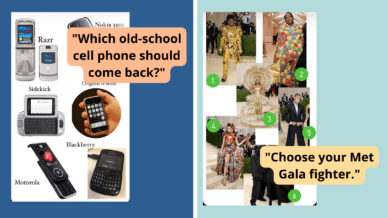 Paired image of two different examples of attendance questions