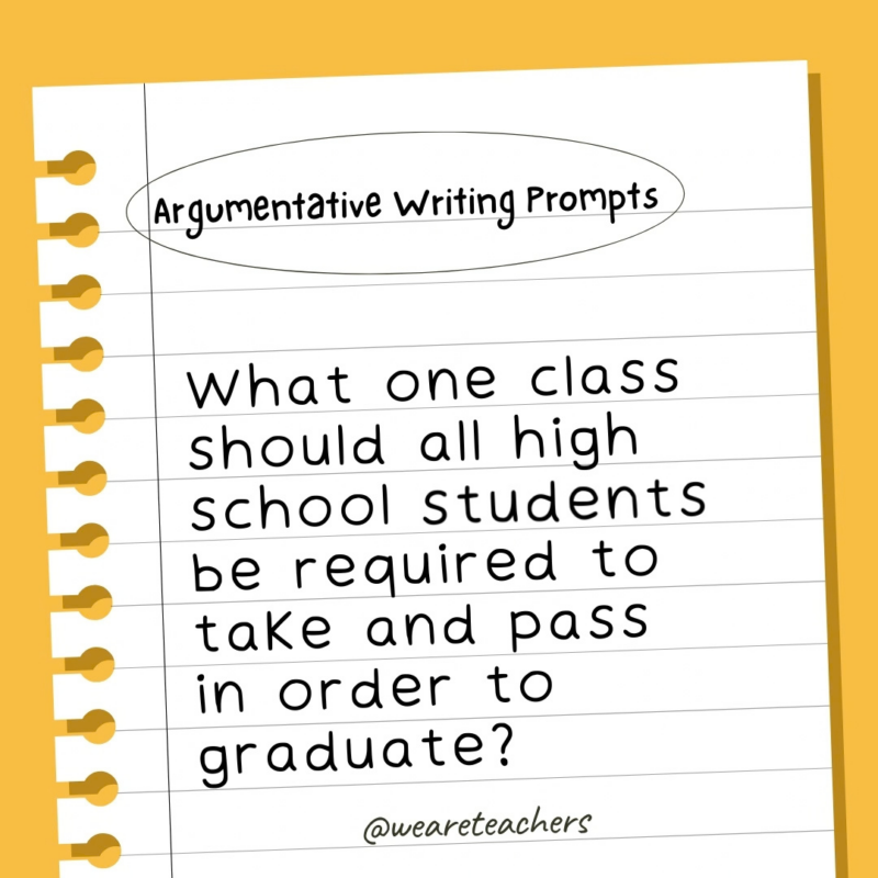 Argumentative Writing for High School an image of a argumentative writing prompt for students