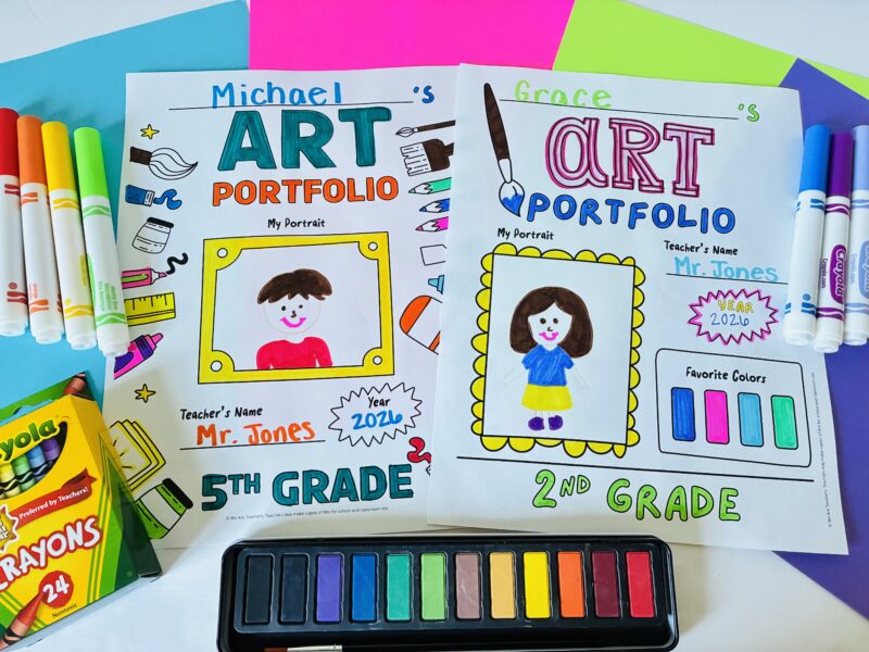 an image of two completed student examples of art portfolio templates