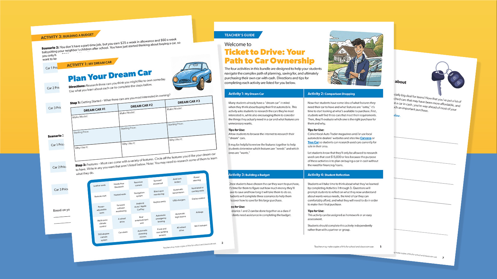 Feature image of activities from the How to Buy Your First Car lesson plan bundle