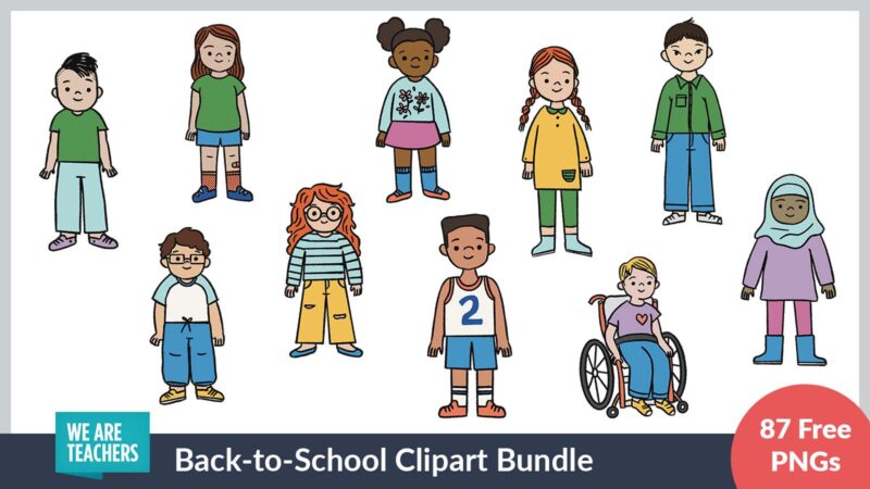 Student clipart showing 10 different diverse students as part of back to school clipart bundle