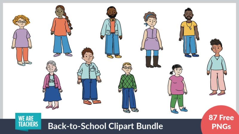 Teacher clipart showing 10 different diverse teachers