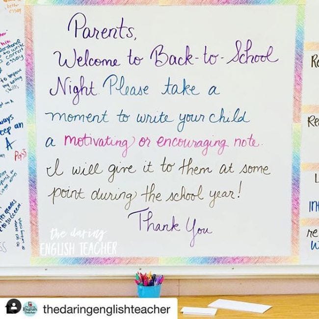 Back-to-School Night Parent Note Write On With Miss G/Instagram