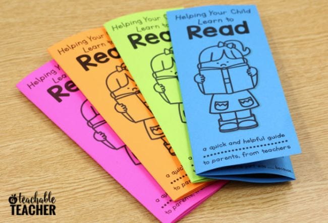 Colorful pamphlets with words Helping your Child learn to Read