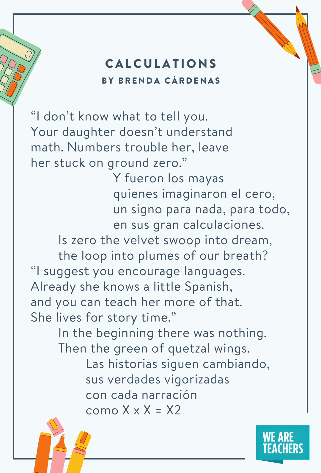Calculations  by Brenda Cárdenas -- back to school poems