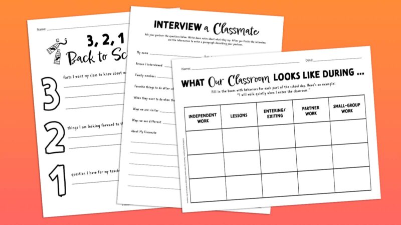 3, 2, 1, Back to School free first day of school worksheets