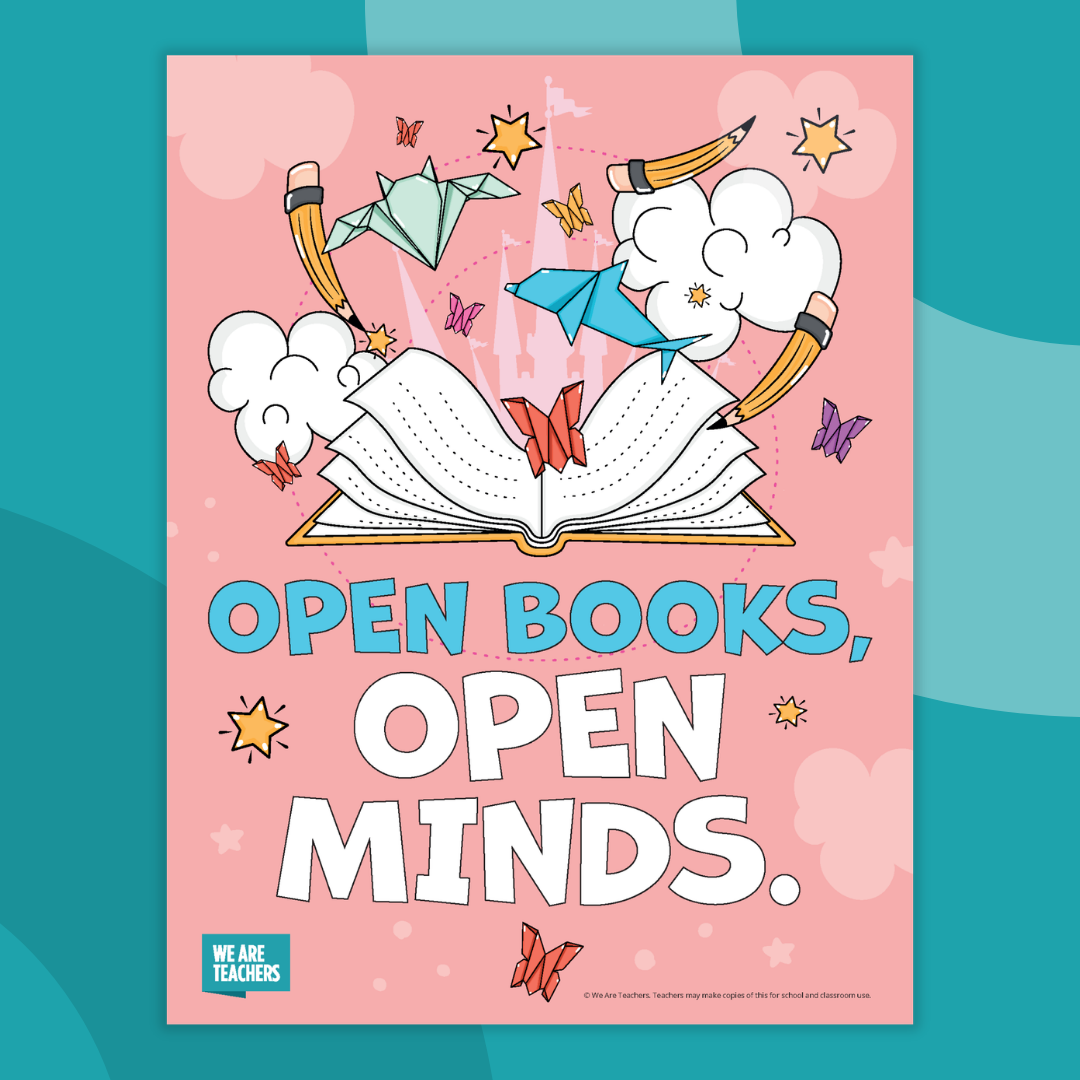 Image of a poster that says "Open books. Open minds."