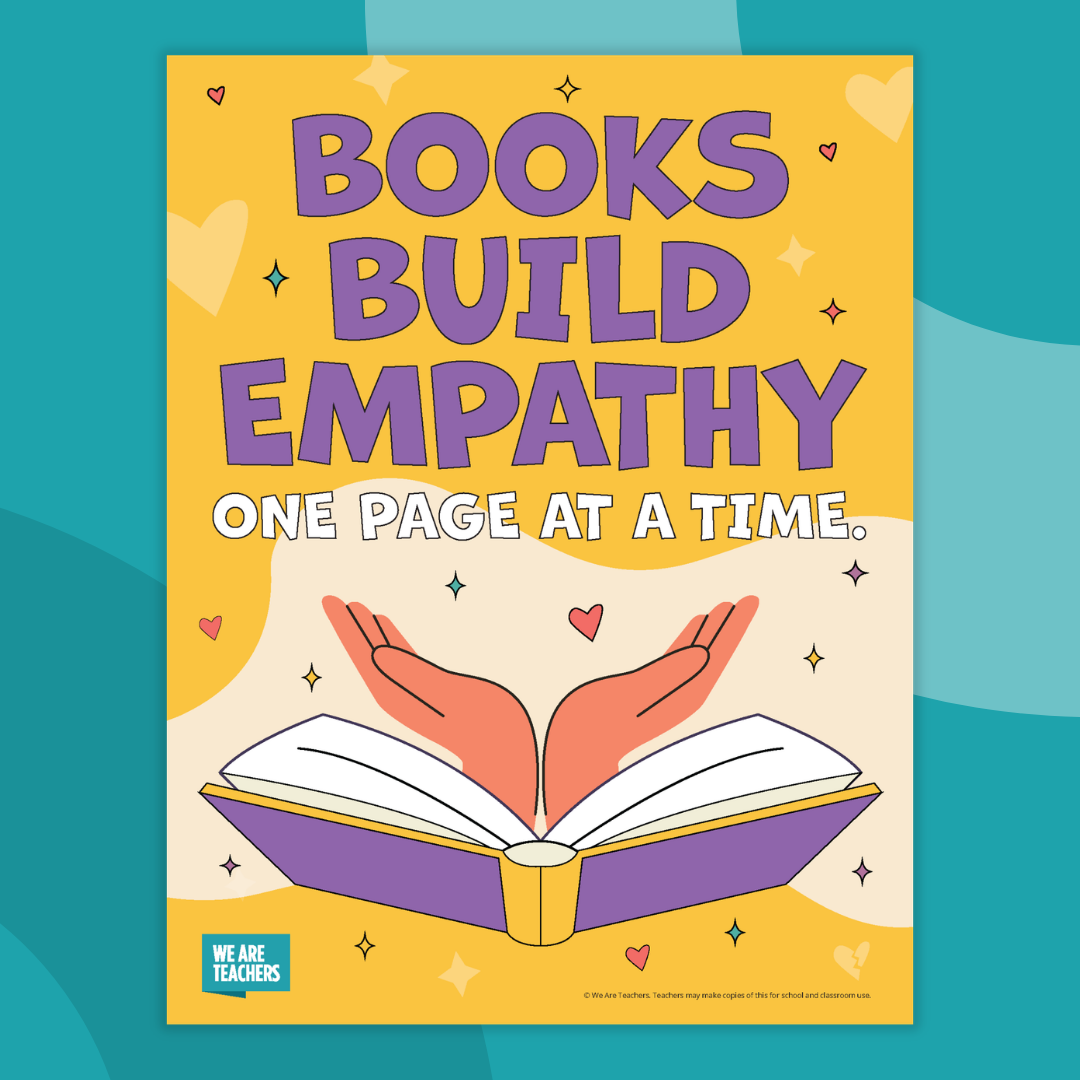 Image of a poster that reads "Books build empathy one page at a time."