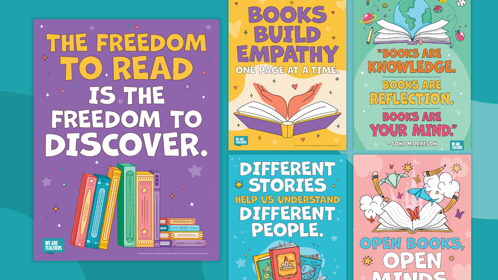 Feature image showing all five of the banned books posters.