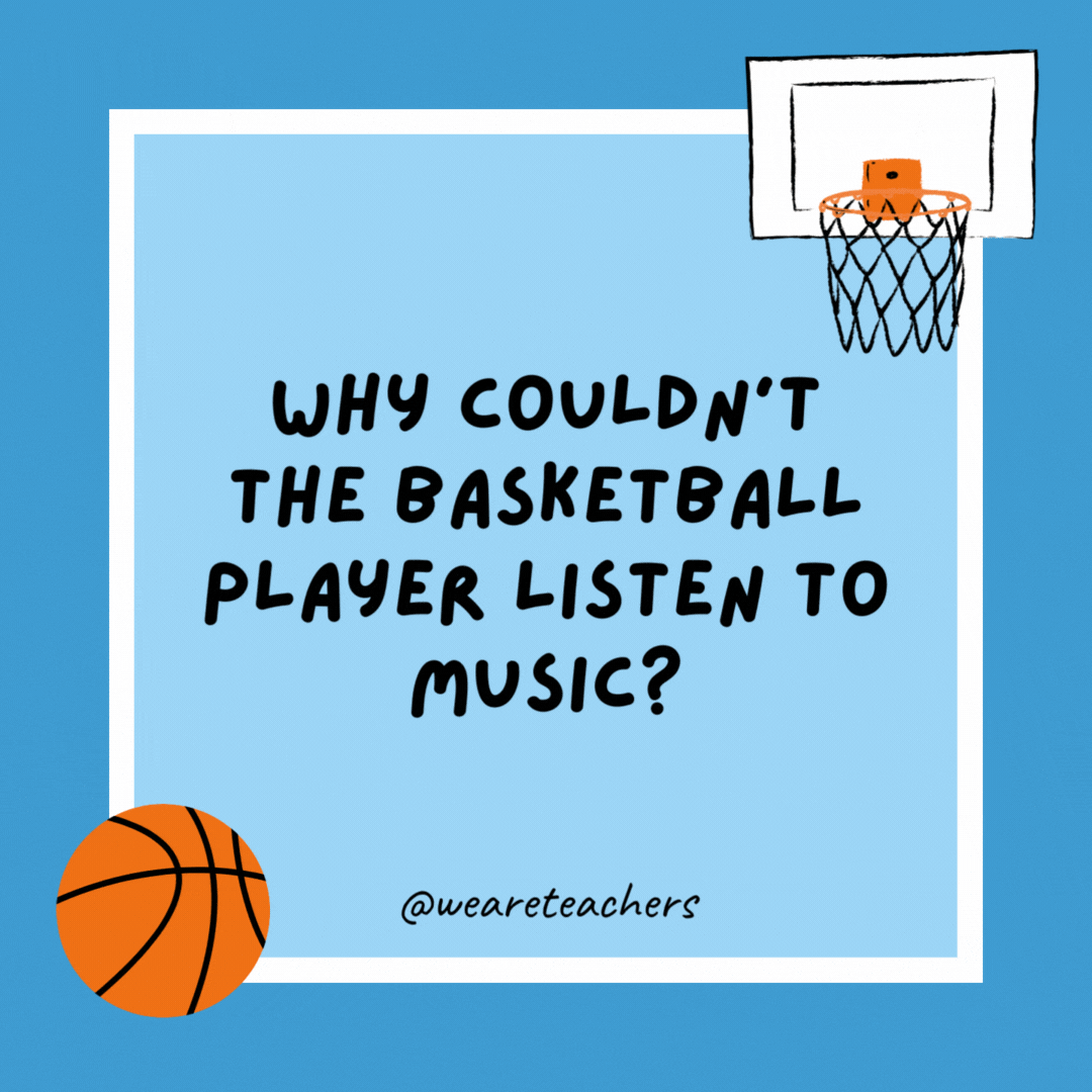 Why couldn’t the basketball player listen to music?

Because he broke the record.
