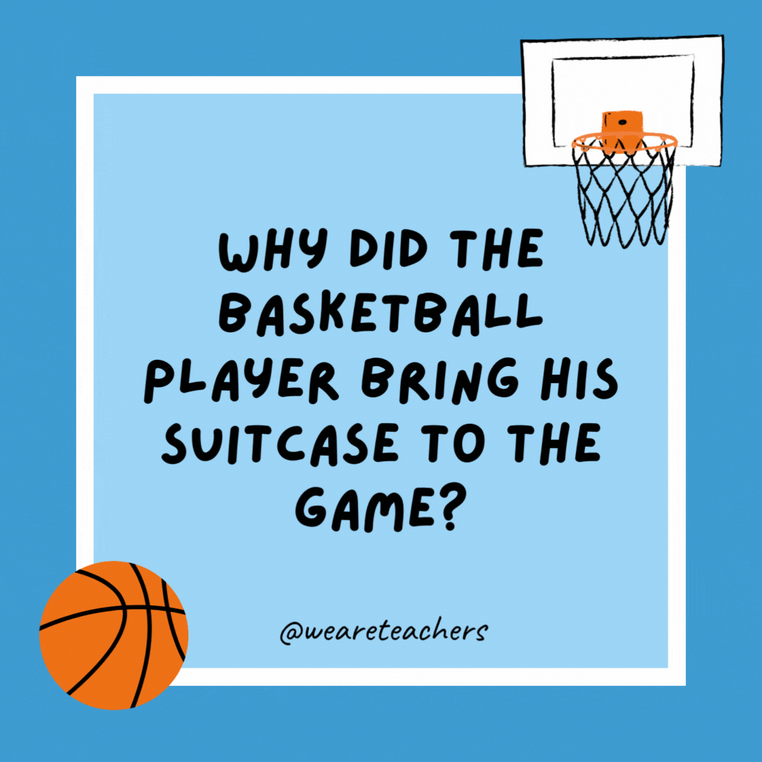 Why did the basketball player bring his suitcase to the game? 

Because he traveled a lot.
