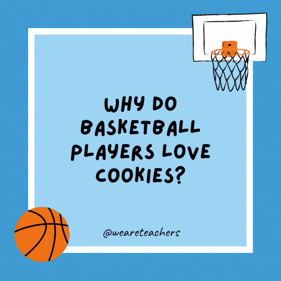 Why do basketball players love cookies?

Because they can dunk them.