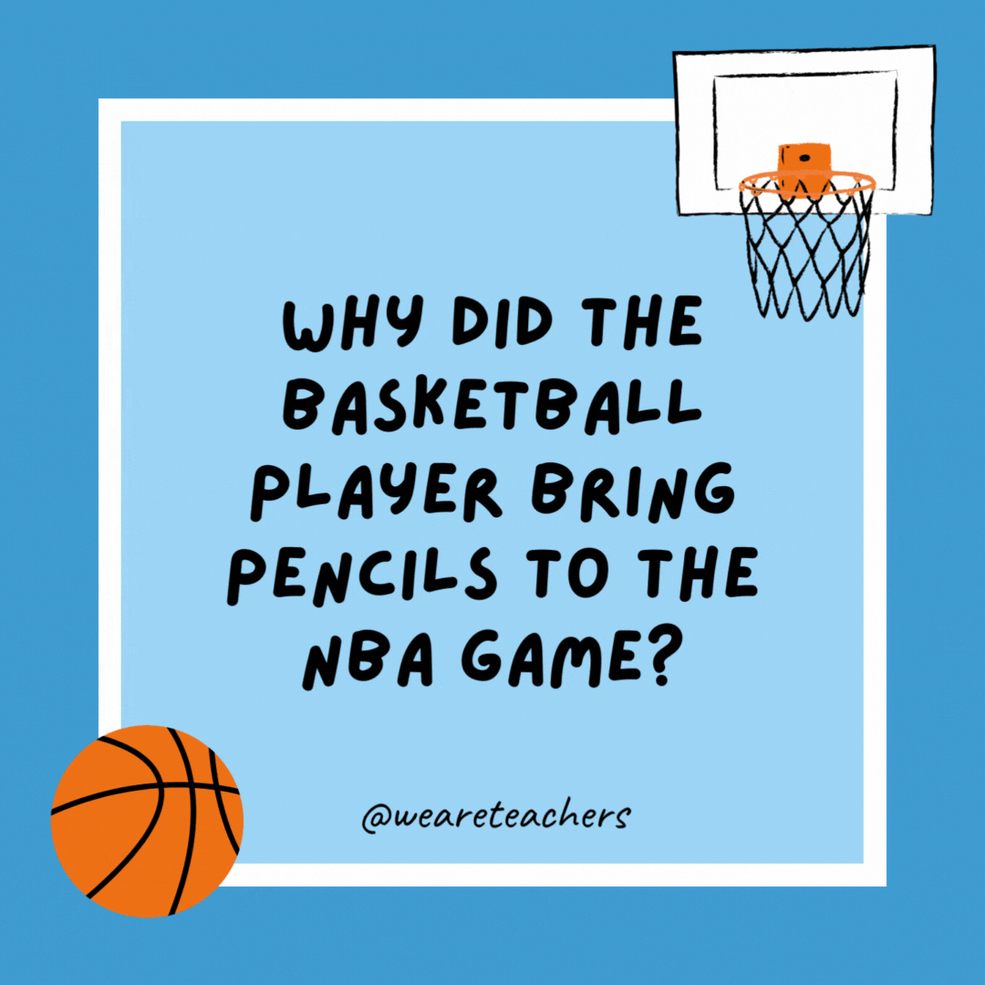 Why did the basketball player bring pencils to the NBA game? 

He wanted to draw fouls.