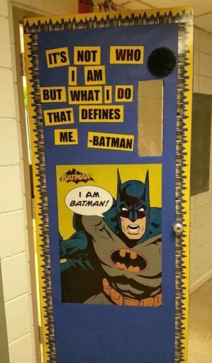Door with Batman design and Batman quote
