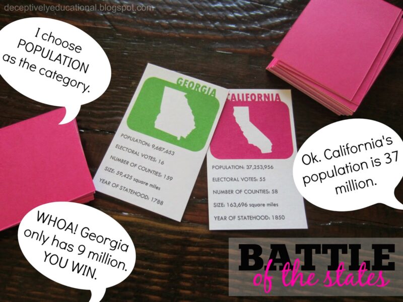 Battle of the States game with cards and categories
