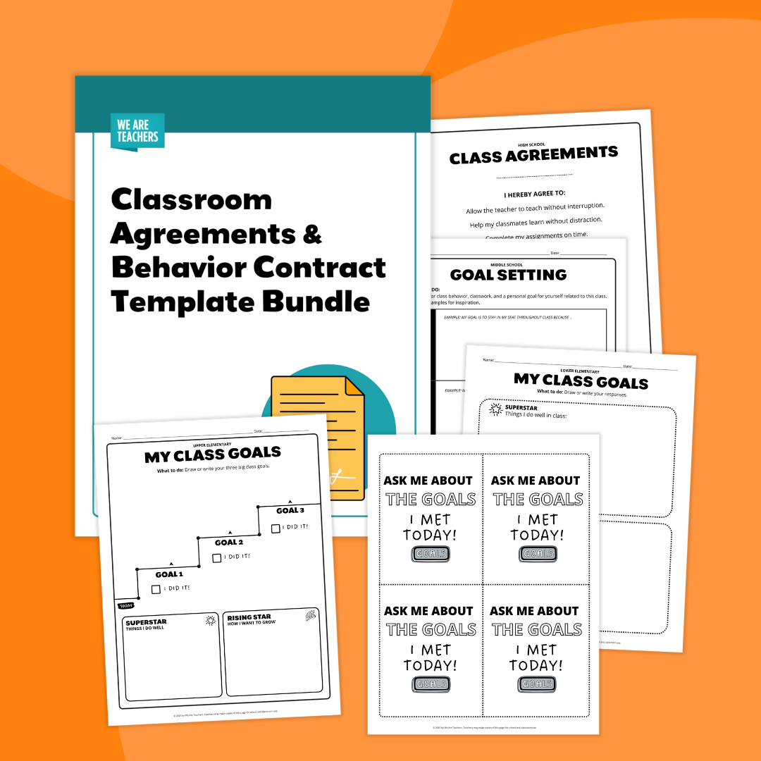 Images of pieces of the Behavior Contract and Classroom Agreements Bundle