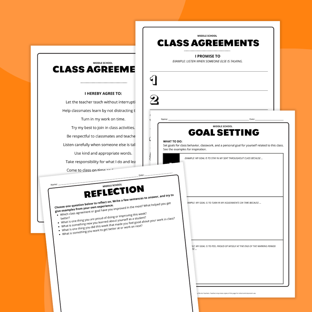 Images of pieces of the Behavior Contract and Classroom Agreements Bundle