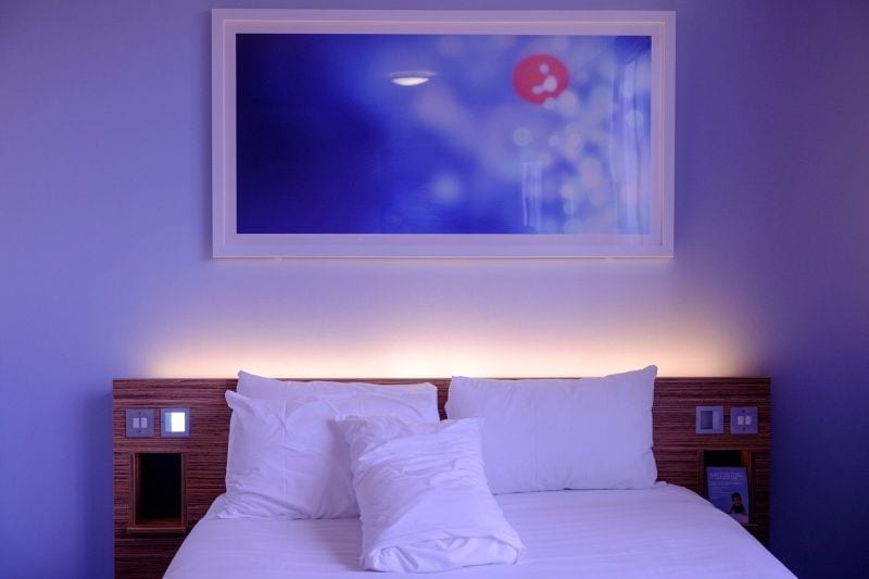 Bedroom with blue lighting