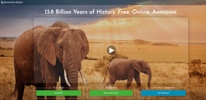 Two elephants on the Big History social studies website