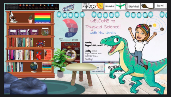 Classroom screenshot with dinosaurs