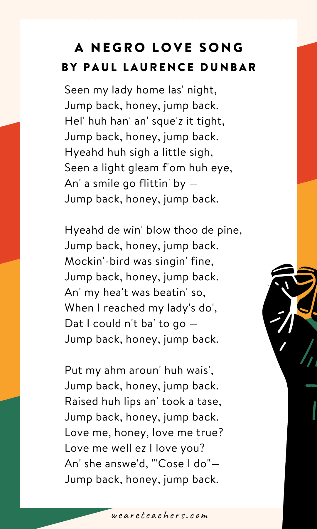 A Negro Love Song by Paul Laurence Dunbar “Seen my lady home las' night…”, as an example of Black History Month Poems for Kids