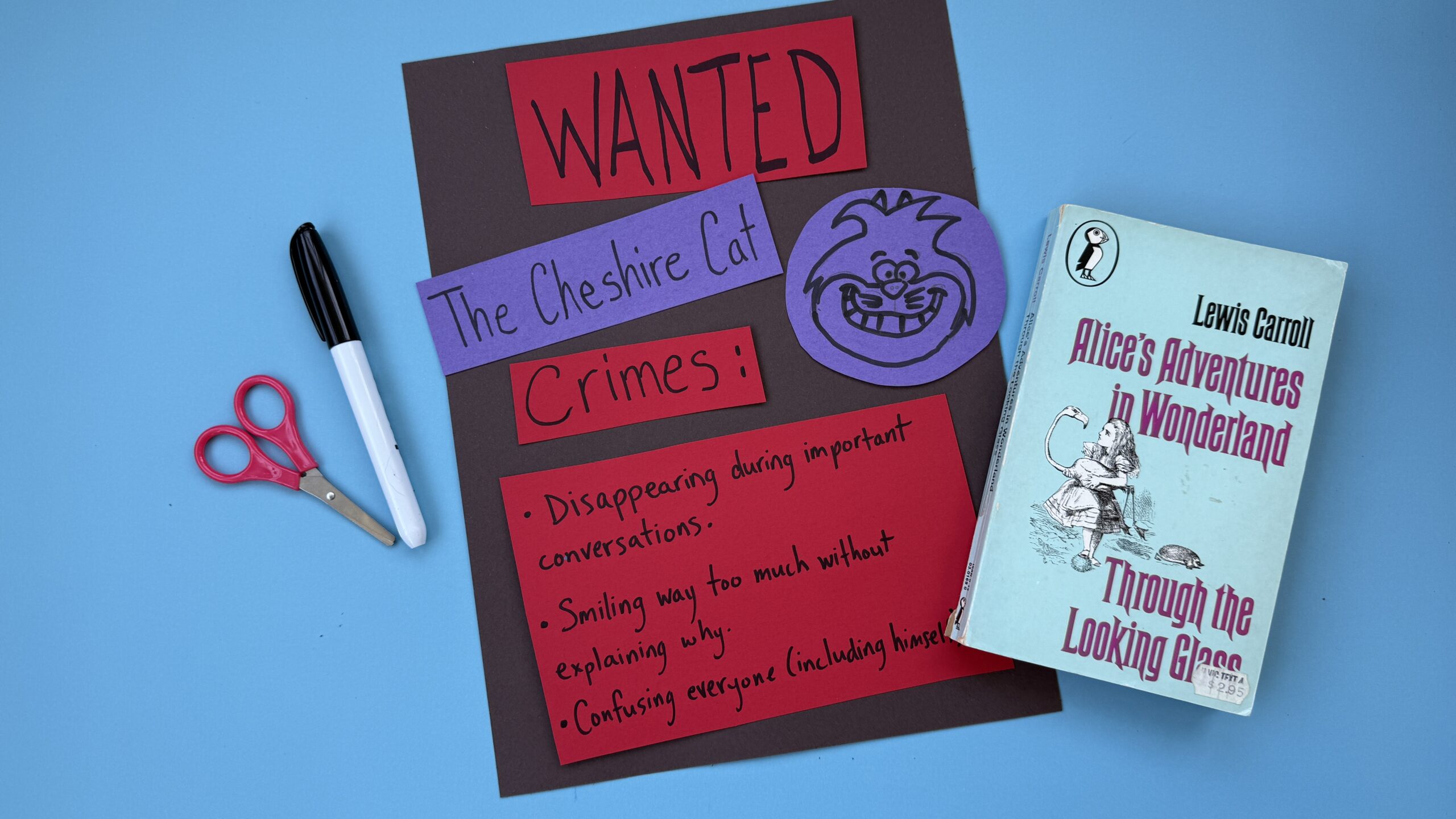 Wanted Poster Book Report Colorful wanted poster book report and book on blue background.